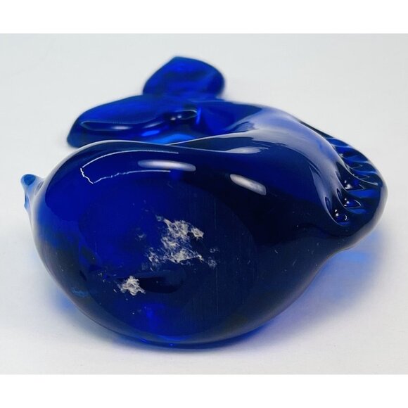 VTG 4.5" Cobalt Blue Handblown Art Glass WHALE Dolphin Fish PAPERWEIGHT Beach - Picture 4 of 5